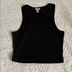 Black, Ribbed, Racerback, Cropped Tank Top